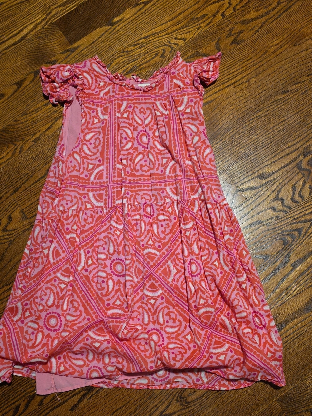 Vineyard Vines Pink Patterned Short Ruffle-Sleeve Dress
